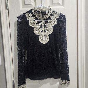 Chic Lace Blouse with Intricate Cream Detailing